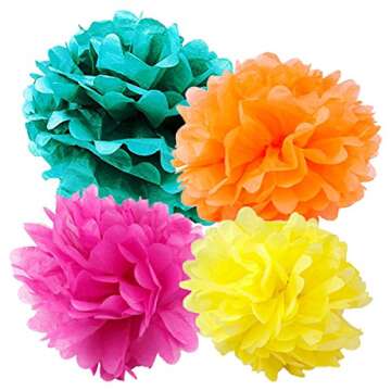 Fiesta or Mexican Party/Moana Color Party Supplies Moana Theme Birthday Decorations/Teal Orange Yellow Fuchsia Tissue Paper Pom Pom Summer Tropical Party Decorations/Hawaiiian Luau Party Supplies