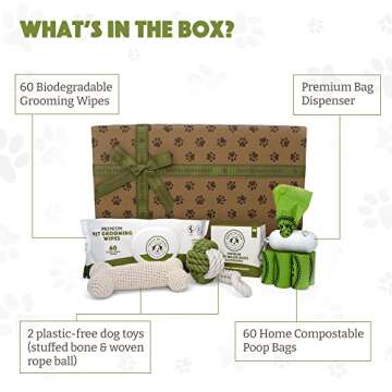 Doggy Do Good Dog Essentials Bundle - 60 Count Poop Bags with Dispenser, Pet Grooming Wipes, 2 Dog T...