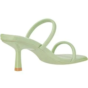 ILLUDE Women's Mules Square Toe Two Strap Low Heeled Sandals (7, Mint PU)