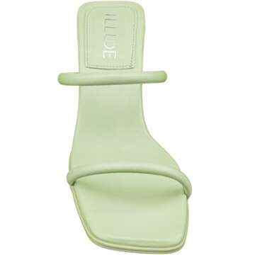 ILLUDE Women's Mules Square Toe Two Strap Low Heeled Sandals (7, Mint PU)