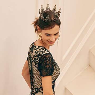 AW BRIDAL Baroque Crowns for Women Queen Crown Gothic Tiara Crystal Crown for Women Princess Tiara for Girls Vintage Tiara for Wedding Crown for Brides (Black)