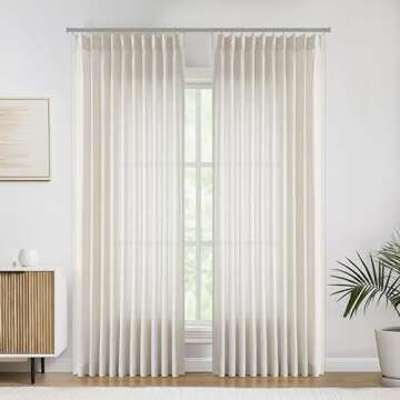 Vision Home Natural Pinch Pleated Semi Sheer Curtains - 102 inch for Elegant Privacy and Light Contr...
