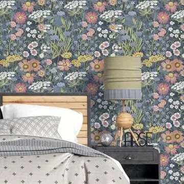 Orainege Vintage Floral Wallpaper Peel and Stick Wallpaper Floral Contact Paper 17.7in x118.1in Boho Flower Contact Paper Daisy Self Adhesive Removable Wallpaper for Bedroom Decorative Wall Paper