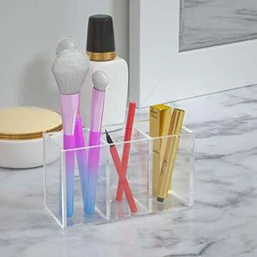 NIUBEE Acrylic Pen Holder 3 Compartments, Clear Pencil Organizer Cup for Countertop Desk Accessory Storage