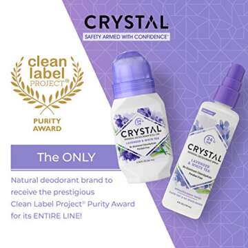 CRYSTAL Deodorant Aluminum Free Mineral Deodorant Roll-On for Women & Men, Lavender & White Tea - Paraben Free - Certified Cruelty Free & Vegan Deodorant - Prevents Odor Up to 24 Hours ,2.25 Fl Oz (Pack of 3),21661-3