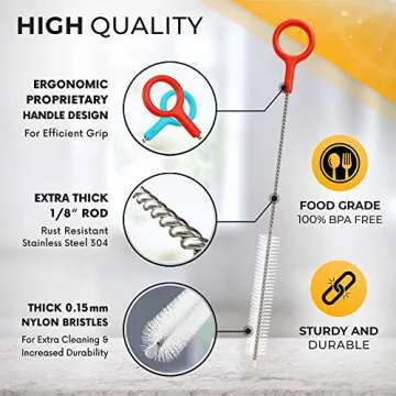 Heavy Duty Cleaning Brushes Set of 4 - Extra Long Straw Cleaners for Metal and Plastic Reusable Drinking Straws, to Clean Small Spaces, Sippy Cups, Water Bottles - Sturdy Hard Brush Bristles