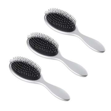 Silver Detangling Hairbrush, Great for Hair Extensions, Use on Wet or Dry Hair (3 Pack)