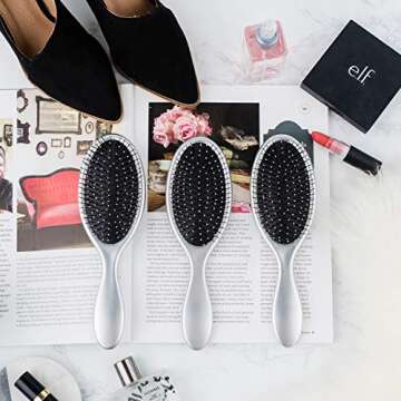 Silver Detangling Hairbrush, Great for Hair Extensions, Use on Wet or Dry Hair (3 Pack)