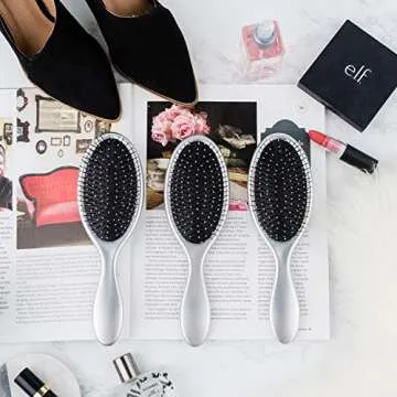 Silver Detangling Hairbrush, Great for Hair Extensions, Use on Wet or Dry Hair (3 Pack)