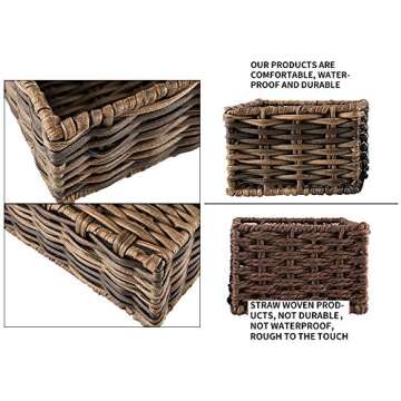 Hosroome Handmade Storage Basket Wicker Baskets for Organizing Shelf Baskets Woven Decorative Home Storage Bins Decorative Baskets Organizing Baskets Nesting Baskets(Set of 3,Brown)