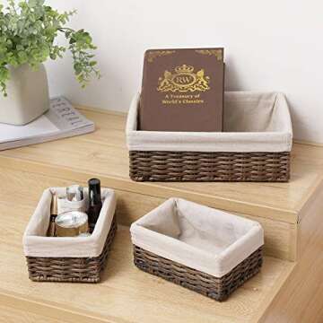 Hosroome Handmade Storage Basket Wicker Baskets for Organizing Shelf Baskets Woven Decorative Home Storage Bins Decorative Baskets Organizing Baskets Nesting Baskets(Set of 3,Brown)