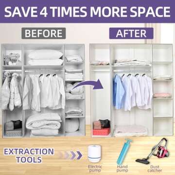 Vacuum Storage Bags,8 Pack (2 Jumbo, 2 Large, 2 Medium, 2 Small) 80% More Space Saver Sealer Bags fo...