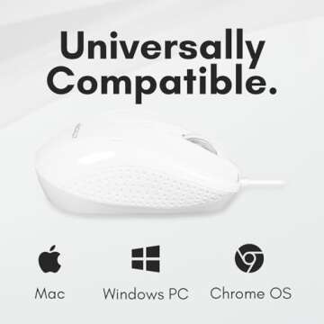 Macally USB Wired Mouse with 3 Button, Scroll Wheel, & 5 Foot Long Cord, USB Mouse for Laptop and Desktop, Computer Mouse Wired Compatible with Apple Macbook, iMac, Mac Mini, Windows PC, & Chromebook
