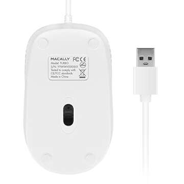 Macally USB Wired Mouse with 3 Button, Scroll Wheel, & 5 Foot Long Cord, USB Mouse for Laptop and Desktop, Computer Mouse Wired Compatible with Apple Macbook, iMac, Mac Mini, Windows PC, & Chromebook