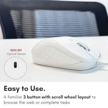 Macally USB Wired Mouse with 3 Button, Scroll Wheel, & 5 Foot Long Cord, USB Mouse for Laptop and Desktop, Computer Mouse Wired Compatible with Apple Macbook, iMac, Mac Mini, Windows PC, & Chromebook