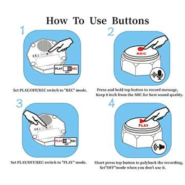 BOSKEY Set of 4 Dog Buttons, Dog Buttons for Communication, Dog Speaking Buttons, Recordable Buttons, Dog Touch Buttons， 25 Training Stickers, Teach Your Dog to Talk!