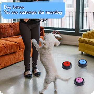 BOSKEY Set of 4 Dog Buttons, Dog Buttons for Communication, Dog Speaking Buttons, Recordable Buttons, Dog Touch Buttons， 25 Training Stickers, Teach Your Dog to Talk!