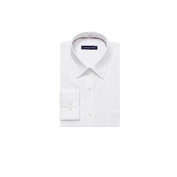 Tommy Hilfiger Men's Dress Shirt Regular Fit Non Iron Solid, White, 17.5" Neck 34"-35" Sleeve