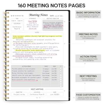 Meeting Notebook For Work Organization - Work Planner Notebook With Action Items, Agenda Planner For...