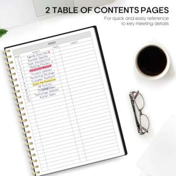 Meeting Notebook For Work Organization - Work Planner Notebook With Action Items, Agenda Planner For Note Taking, 160Pages (6.9" X 9.9") Project Planner For Men & Women - Black