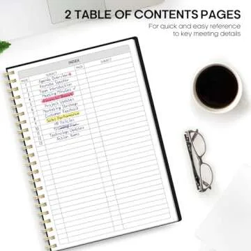 Meeting Notebook For Work Organization - Work Planner Notebook With Action Items, Agenda Planner For Note Taking, 160Pages (6.9" X 9.9") Project Planner For Men & Women - Black