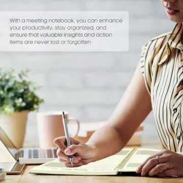 Meeting Notebook For Work Organization - Work Planner Notebook With Action Items, Agenda Planner For Note Taking, 160Pages (6.9" X 9.9") Project Planner For Men & Women - Black