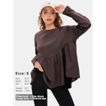 EXLURA Women's Waffle Knit Long Sleeve Tunic Tops