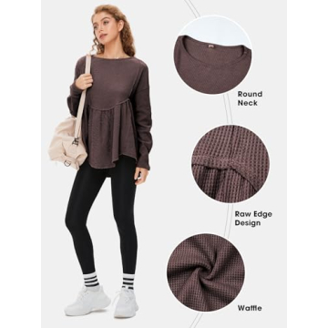 EXLURA Women's Waffle Knit Long Sleeve Tunic Tops
