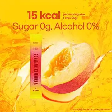 SUNMANC Kombucha 30 packets, Sparkling Probiotic Fermented Drink, Convenient Powdered Drink Mix, Tea Powder, Low Calories, Sugar 0g, Low Caffeine (Peach)