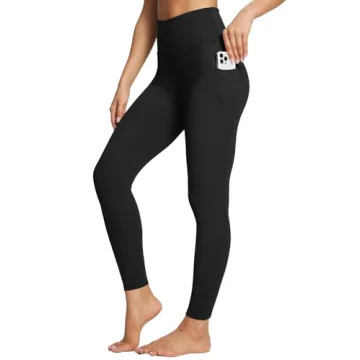 BALEAF Workout Leggings for Women Tummy Control with Pockets High Waisted Athletic 7/8 Ultra Soft Gym Yoga Petite Ankle Pants Black S