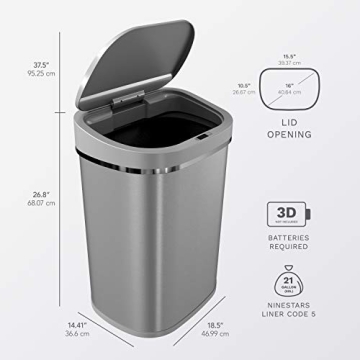 NINESTARS Touchless Infrared Motion Sensor Trash Can