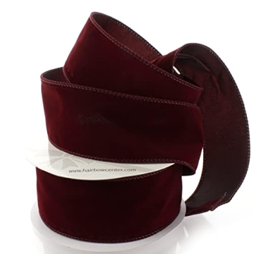 Elegant 10 Yards 2.5" Wired Suede Velvet Ribbon in Burgundy