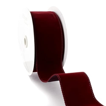 Ribbon Traditions 2.5" Wired Suede Velvet Ribbon Burgundy