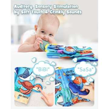 Crinkle Books for Babies | Baby Books with Teethers | Early Learning Stroller Toy | Touch and Feel Baby Books | Crinkle Toys for Baby | Baby Toys 6-12 Months | Soft Books for Babies 0-12 Months