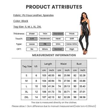 PICK YOUR LOOK Women's Sexy Faux Leather Jumpsuit, One Piece Back Zipper Bodycon