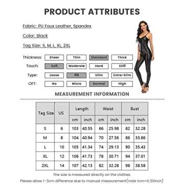 PICK YOUR LOOK Women's Sexy Faux Leather Jumpsuit, One Piece Back Zipper Bodycon