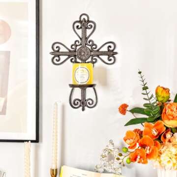 Sungmor Cast Iron Wall Candle Sconce, Decorative Wall Cross Candleholder Wall Mount Tealight Flamele...
