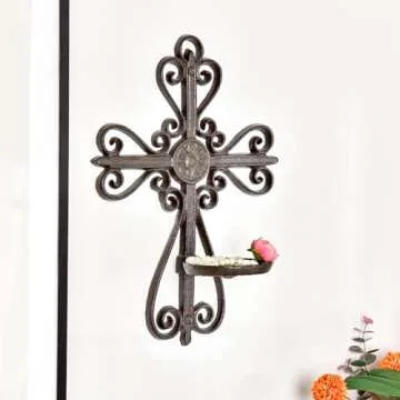Sungmor Cast Iron Wall Candle Sconce, Decorative Wall Cross Candleholder Wall Mount Tealight Flameless Candle Stand, Wall Hanging Pillar Candle Holders Kitchen Dining Living Room Bedroom Patio Decor