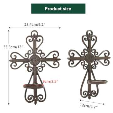 Sungmor Cast Iron Wall Candle Sconce, Decorative Wall Cross Candleholder Wall Mount Tealight Flameless Candle Stand, Wall Hanging Pillar Candle Holders Kitchen Dining Living Room Bedroom Patio Decor