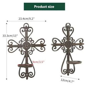 Sungmor Cast Iron Wall Candle Sconce, Decorative Wall Cross Candleholder Wall Mount Tealight Flameless Candle Stand, Wall Hanging Pillar Candle Holders Kitchen Dining Living Room Bedroom Patio Decor