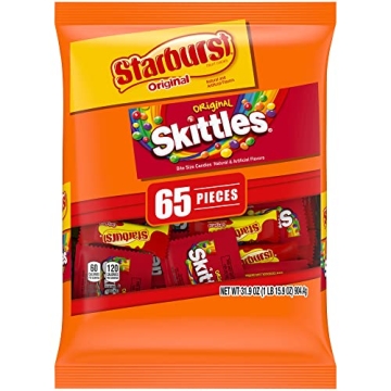 SKITTLES & STARBURST Candy Fun Size Variety Mix 31.9-Ounce Bag, 65 Pieces