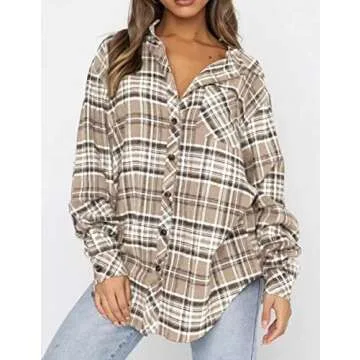 Lacozy Womens Oversized Flannel Shirts Casual Buffalo Plaid Blouse Button Down Lightweight Cardigans...