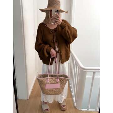 SKIKYAN Women Bowtie Oversized Knit Sweater Cardigan Y2K Long Sleeve V Neck Open Front Casual Knitwe...