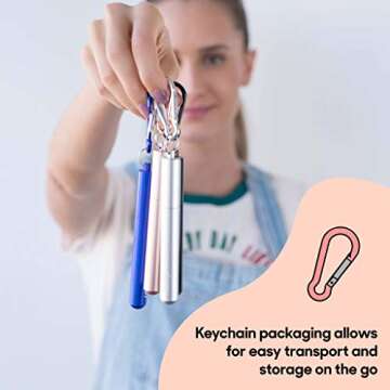 Flyby Portable Reusable Drinking Straws | Collapsible & Foldable Telescopic Stainless Steel Metal Straw Dispenser | Final Aluminum Case, Long Cleaning Brush, Silicone Tip | Purple | 1-Pack