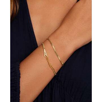 gorjana Women’s Venice Mini Bracelet, 18K Gold Plated, Adjustable Herringbone Chain with Lobster Clasp