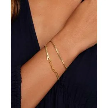 gorjana Women’s Venice Mini Bracelet, 18K Gold Plated, Adjustable Herringbone Chain with Lobster Clasp