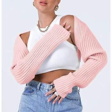 LILLUSORY Womens Crop Cardigans Sweater Bolero Shrug Y2K Cute Tops Fall Fashion Trendy Long Sleeve Outfit 2025 Baby Pink X-Large