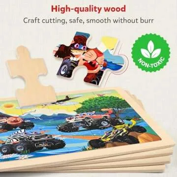 SYNARRY Large Wooden Monster Truck Puzzles for Kids Gift Box(12.2*9.4 in) - FSC Certified, 24 Piece Puzzles for Toddlers 3-5, Wood Puzzles for Kids Ages 4-6, Toys Gifts for 3 4 5 6 Year Old Boys Girls