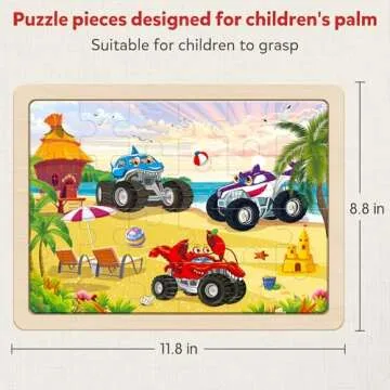 SYNARRY Large Wooden Monster Truck Puzzles for Kids Gift Box(12.2*9.4 in) - FSC Certified, 24 Piece Puzzles for Toddlers 3-5, Wood Puzzles for Kids Ages 4-6, Toys Gifts for 3 4 5 6 Year Old Boys Girls