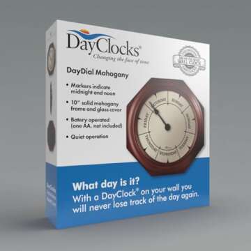 DayClocks Classic Day of The Week Wall Clock with Solid Wood Frame – Calendar Day Clock – Ideal ...